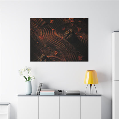 Dark Japandi Rock Garden in Golden Hour | Charcoal Ink Canvas Art