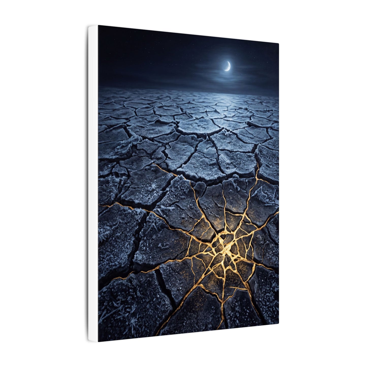 Moonlight Cracked Earth Canvas Art - Kintsugi Mono No Aware