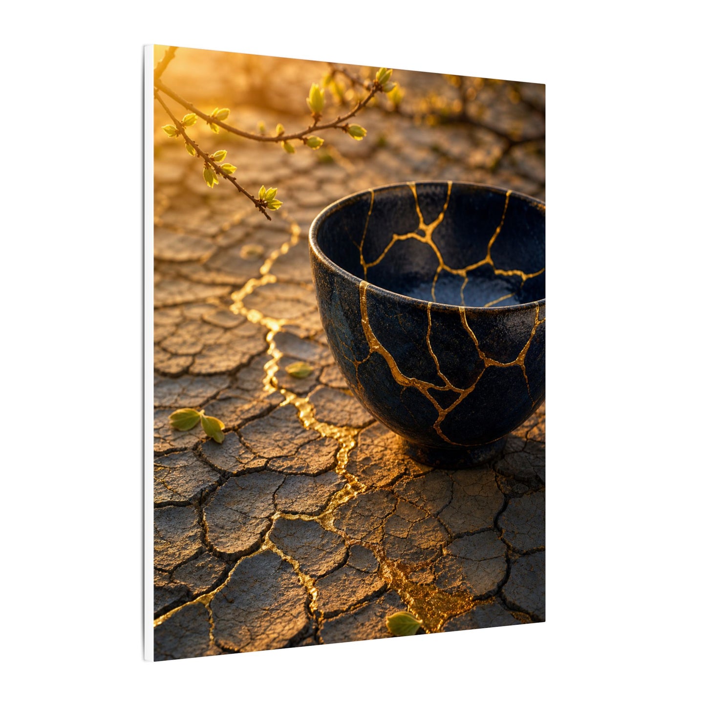 Golden Hour Cracked Earth Canvas Art - Kintsugi Fukinsei