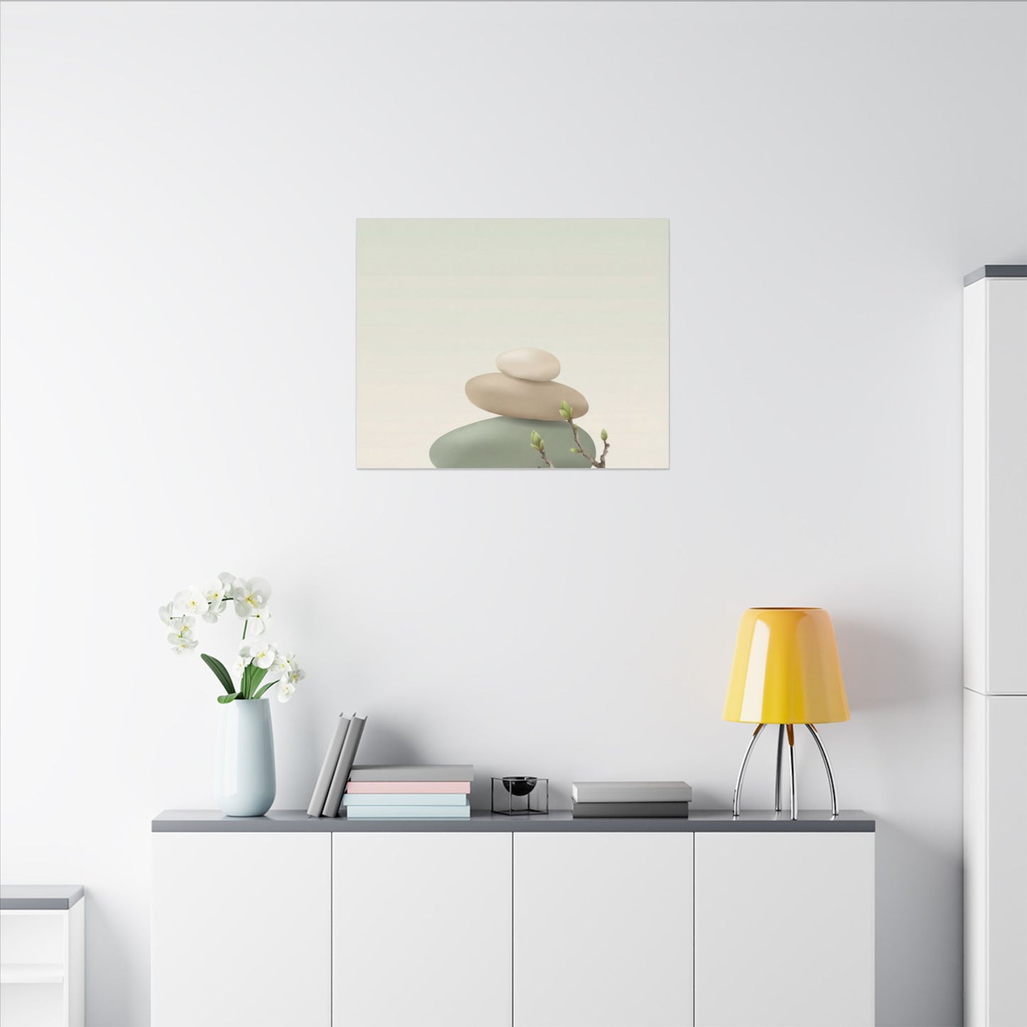 Dawn River Stones Canvas Art - Japandi Fukinsei