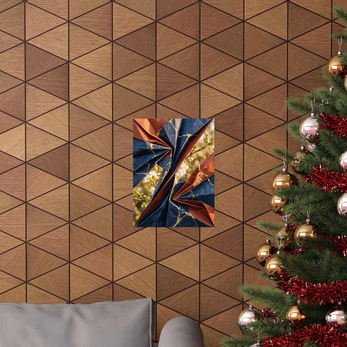 Paper Fold Wall Art Print | Spring Kintsugi Crackle Gold Art