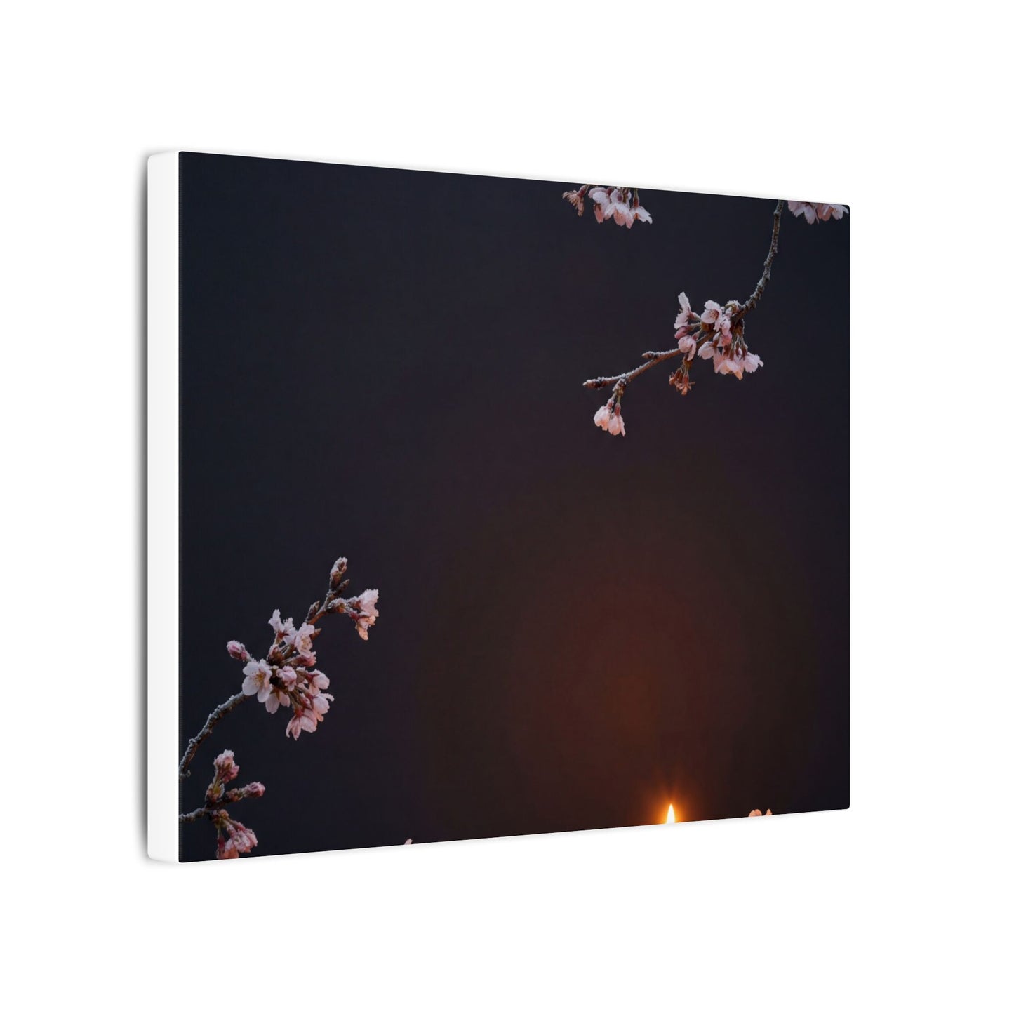 Dark Japandi Cherry Blossom in Candlelight | Moody Minimal Canvas Art