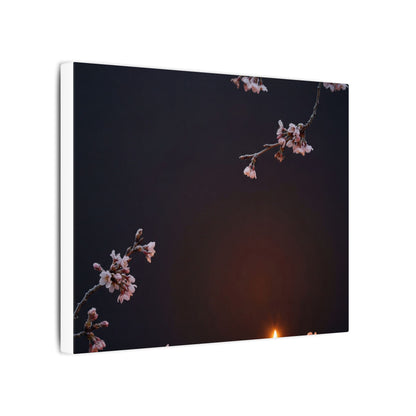 Dark Japandi Cherry Blossom in Candlelight | Moody Minimal Canvas Art