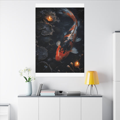 Koi Pond Canvas Art | Winter Dark Japandi Shadow Zen Art