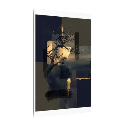 Golden Hour Pine Tree Canvas Art - Dark Japandi Kanso