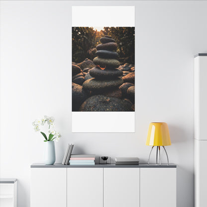Dark Japandi River Stones in Golden Hour | Moody Minimal Canvas Art