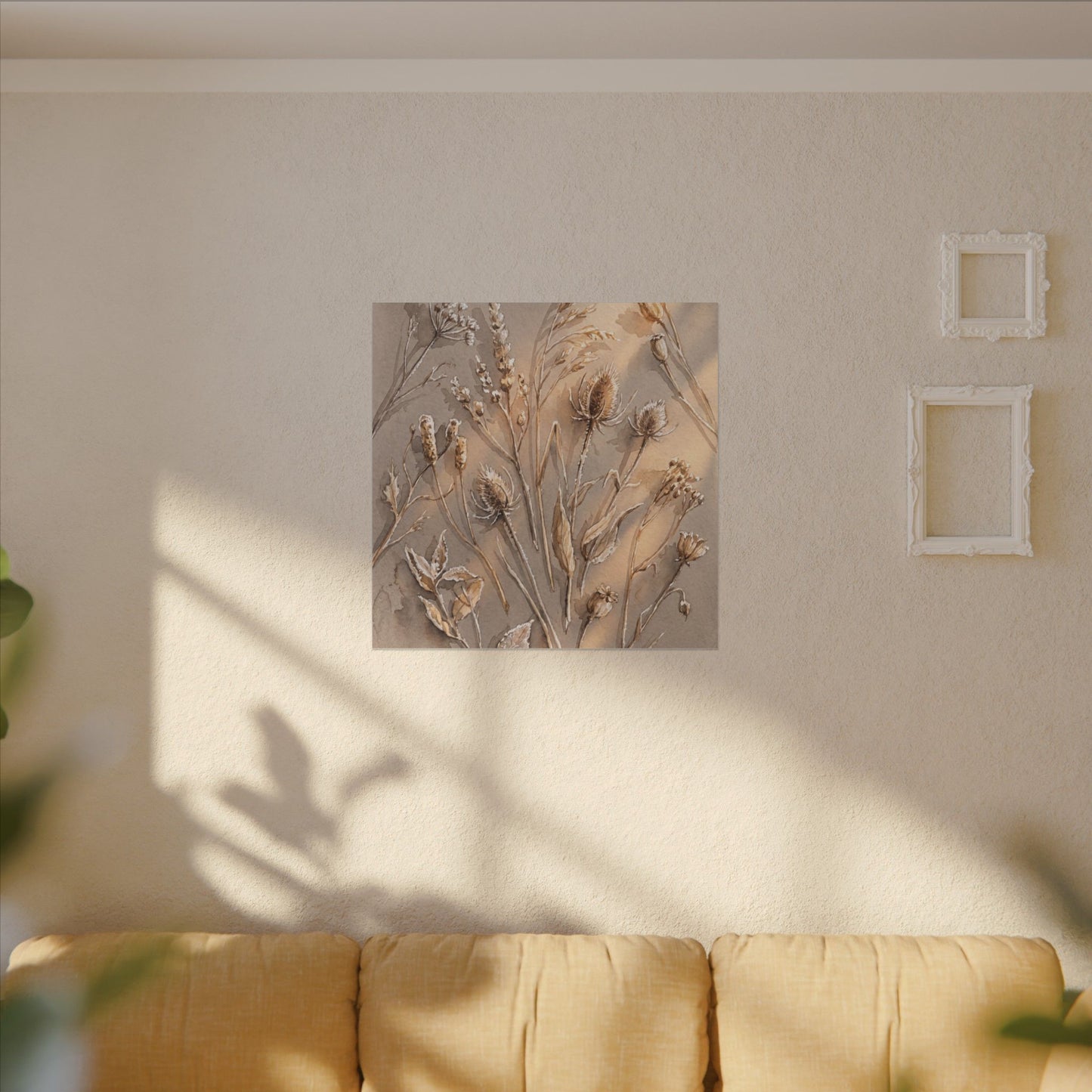 Japandi Dried Flowers in Golden Hour | Watercolor Canvas Art
