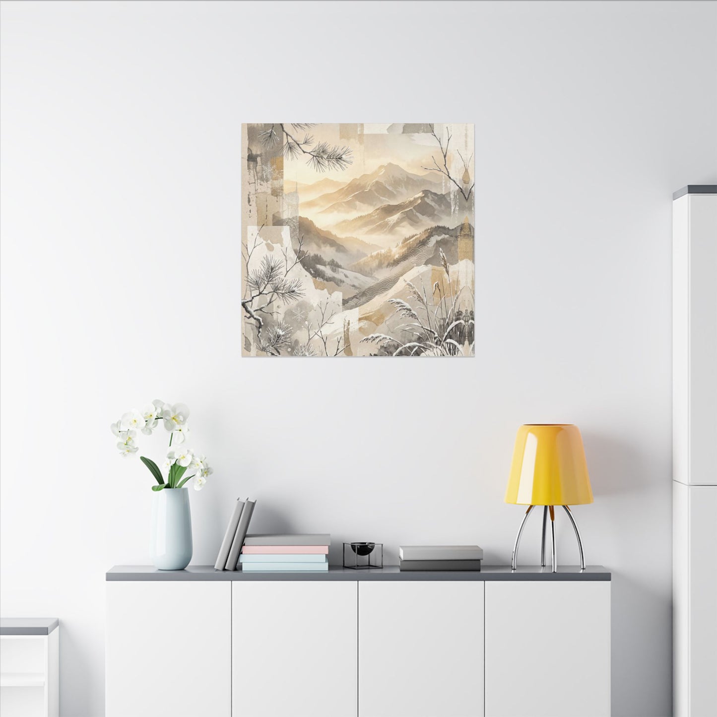 Shibui Mountain Mist Canvas Art - Japandi Japanese Pattern