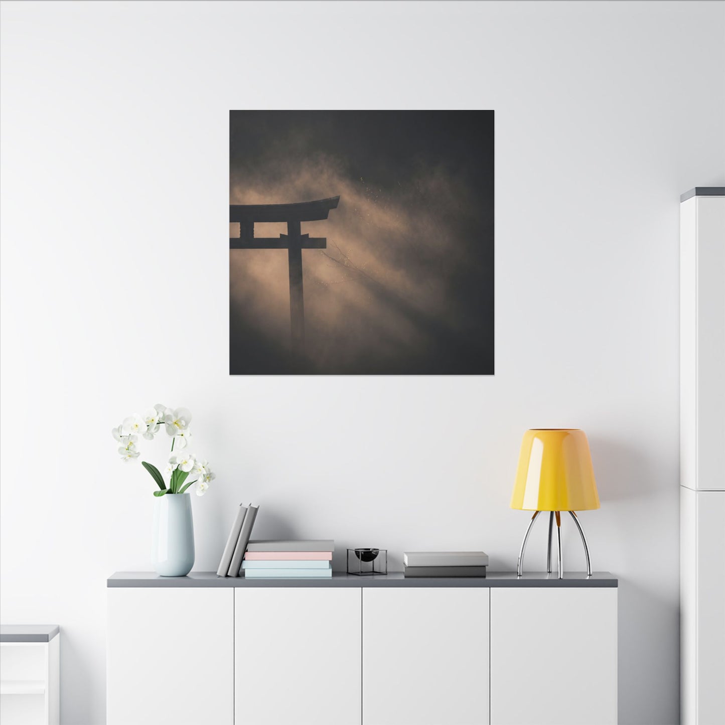 Torii Gate Shadow Zen Canvas Art | Bold Dark Japandi Art