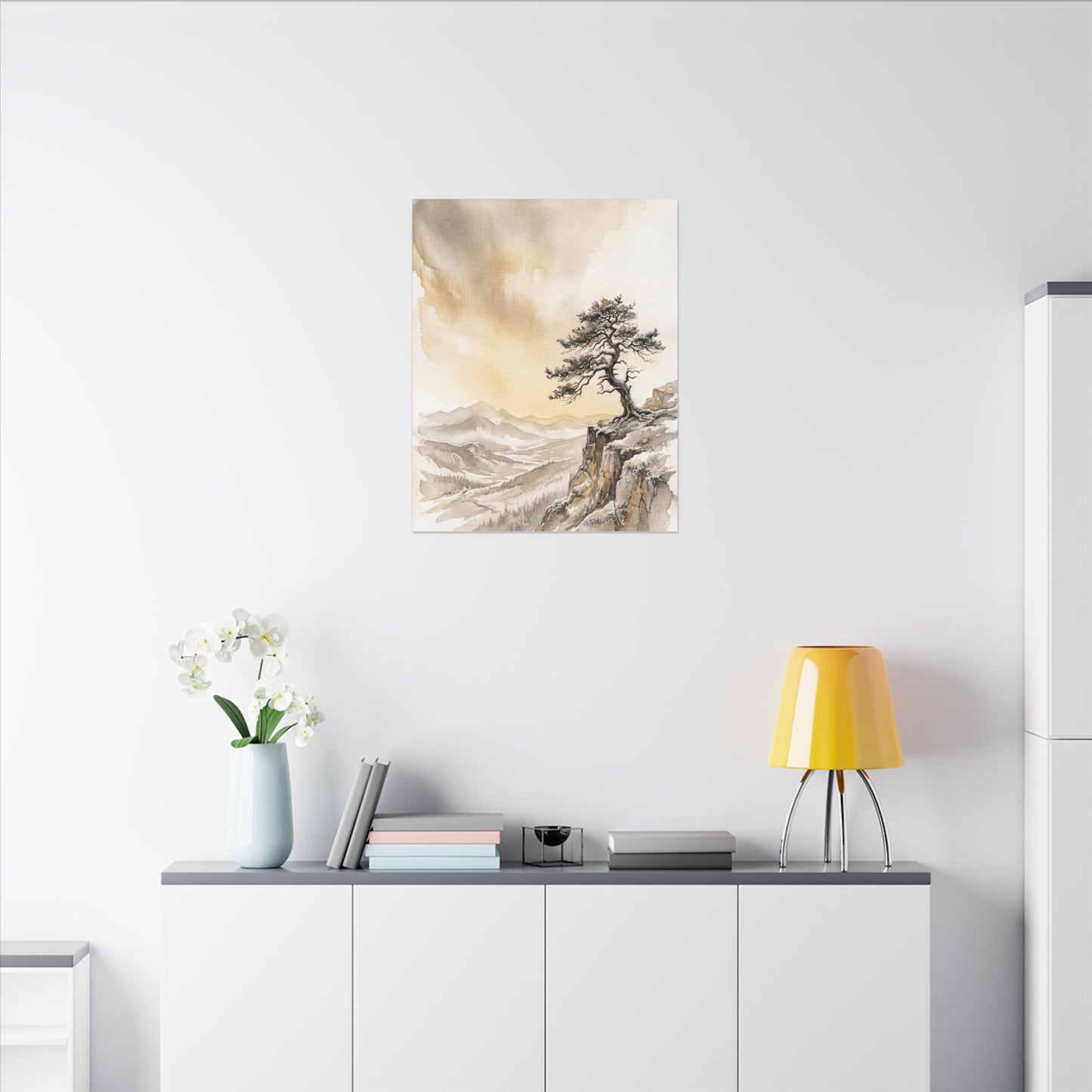 Pine Tree Canvas Art | Winter Japandi Watercolor Art