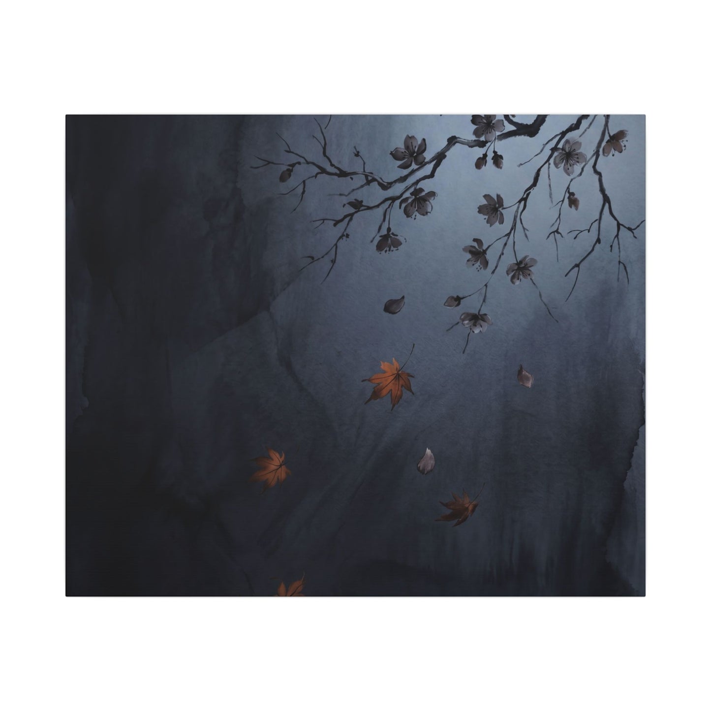 Autumn Cherry Blossom Charcoal Ink Canvas Art | Atmospheric Decor