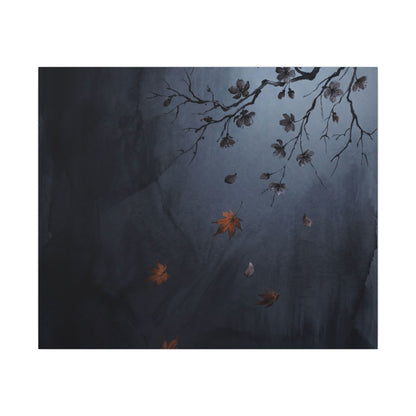 Autumn Cherry Blossom Charcoal Ink Canvas Art | Atmospheric Decor