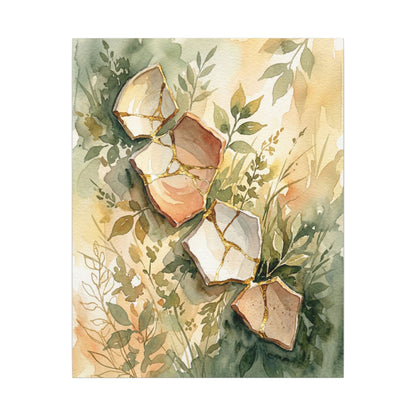 Japandi Broken Pottery in Golden Hour | Watercolor Canvas Art