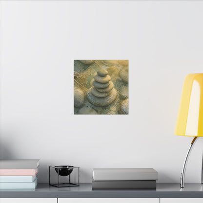 River Stones Watercolor Canvas Art | Elegant Japandi Art