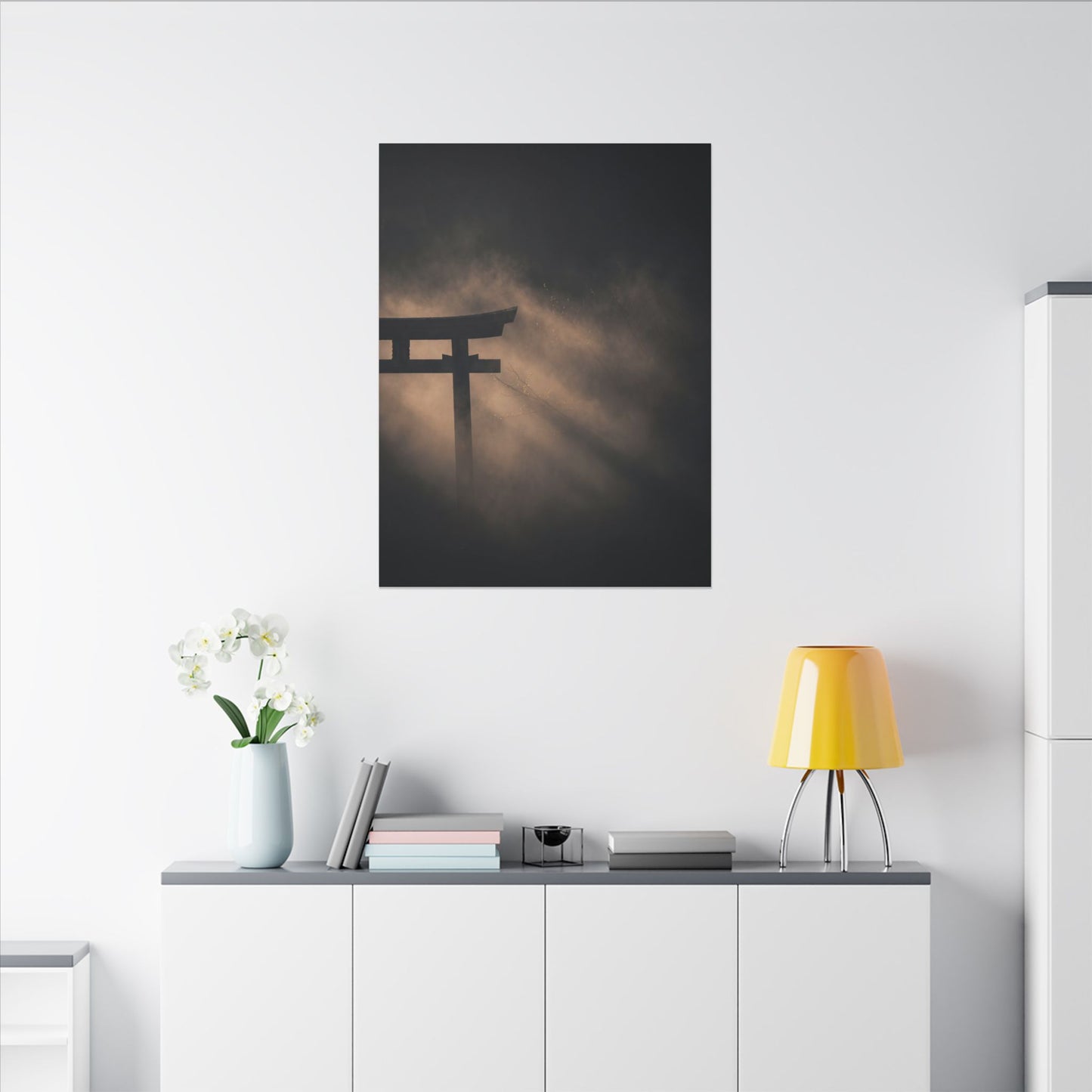 Torii Gate Shadow Zen Canvas Art | Bold Dark Japandi Art