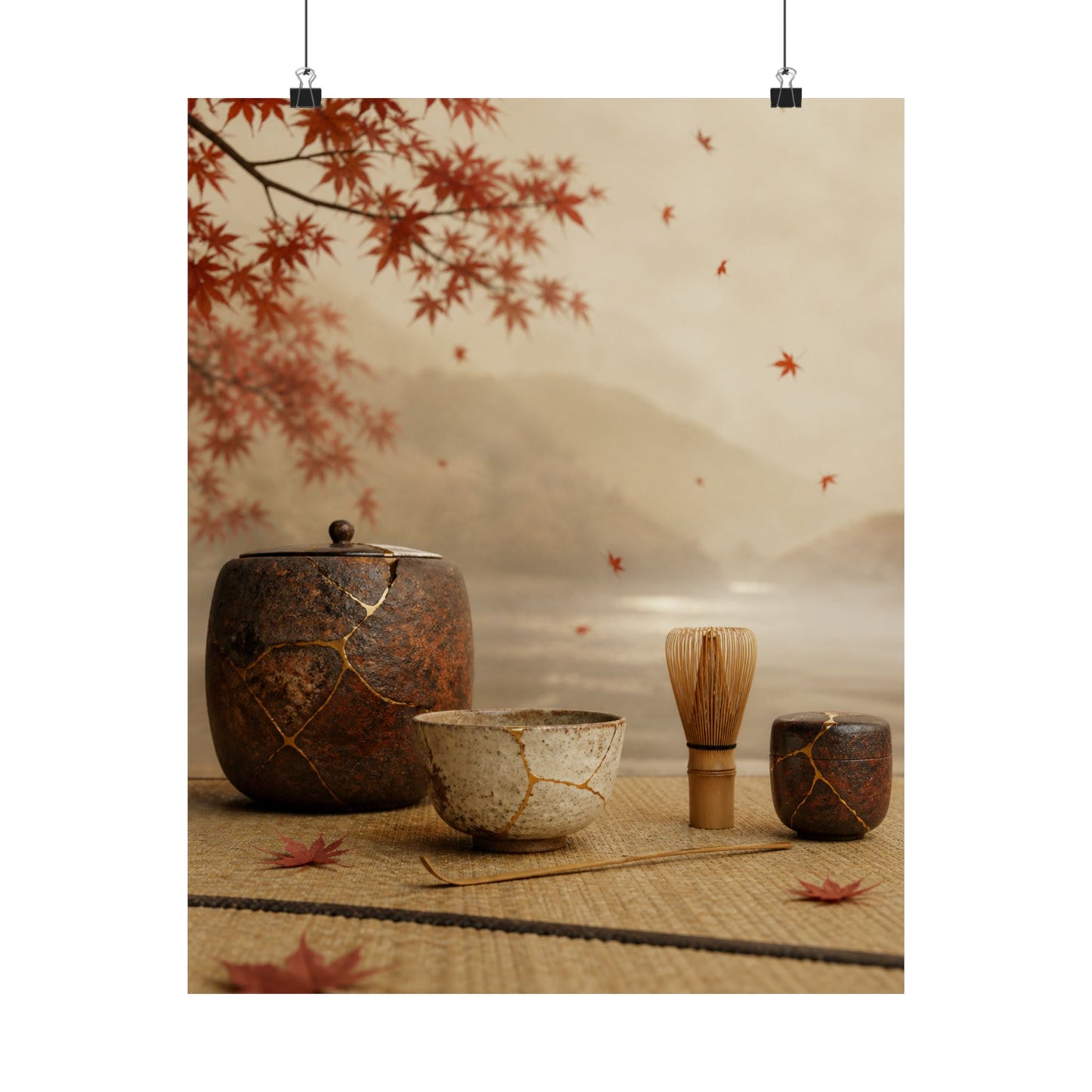 Kintsugi Tea Ceremony in Overcast | Gold Vein Wall Art Print