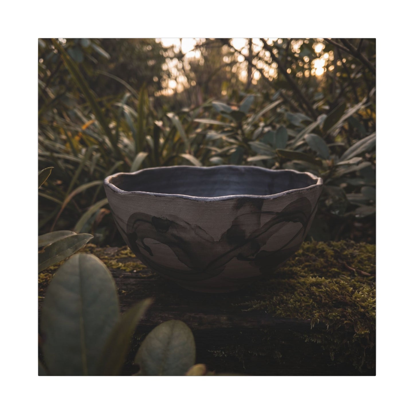 Ceramic Bowl Canvas Art | Summer Dark Japandi Charcoal Ink Art