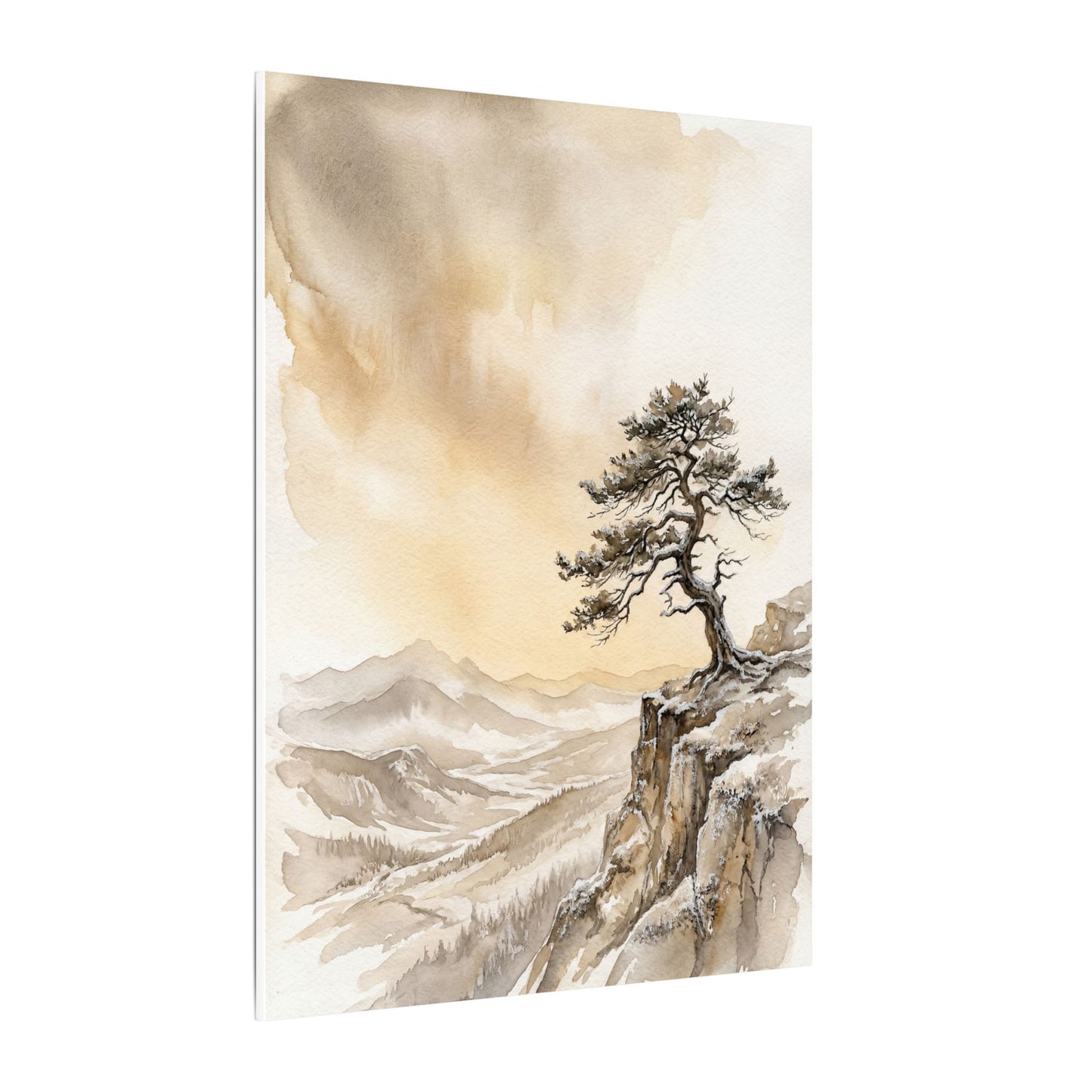 Pine Tree Canvas Art | Winter Japandi Watercolor Art