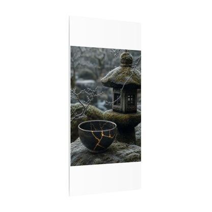 Stone Lantern Canvas Art | Winter Kintsugi Gold Repair Art