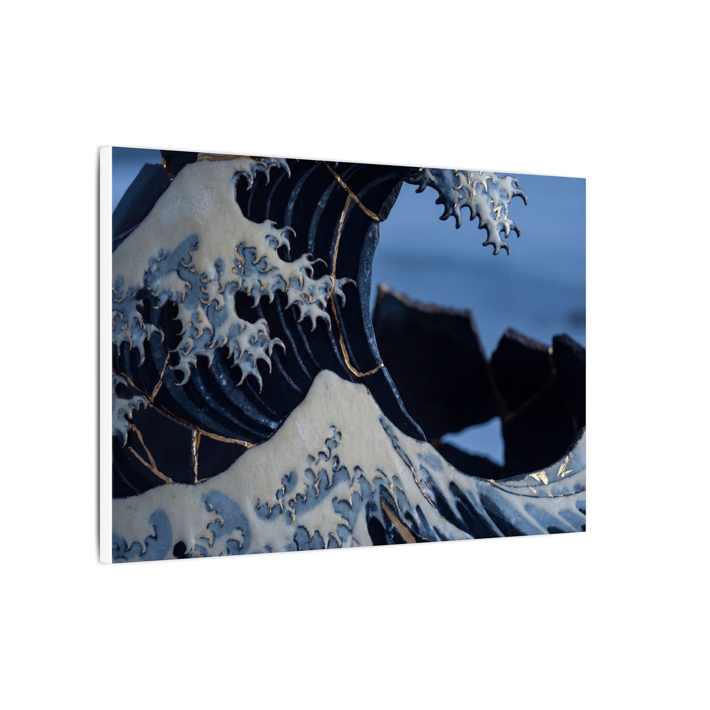Ocean Wave Canvas Art | Winter Kintsugi Gold Repair Art