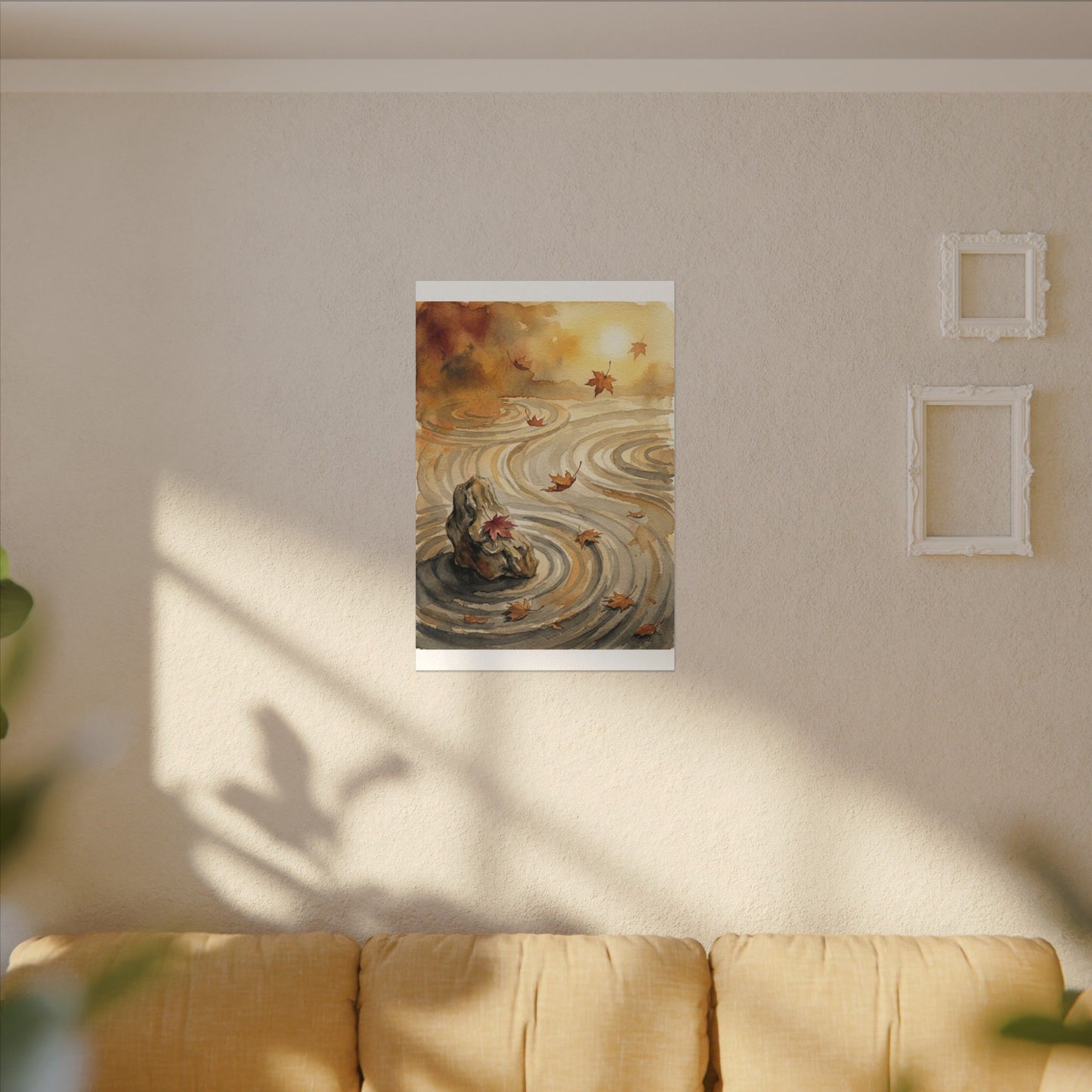 Autumn Rock Garden Watercolor Canvas Art | Neutral Decor