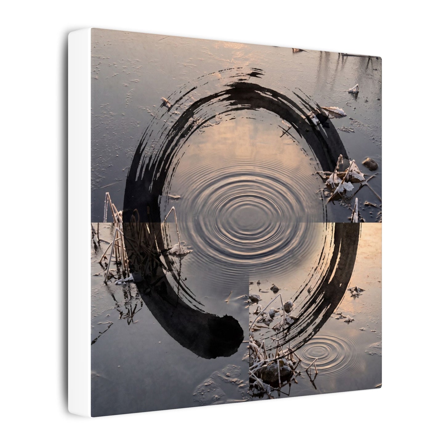 Winter Water Ripple Enso Canvas Art | Tranquil Decor