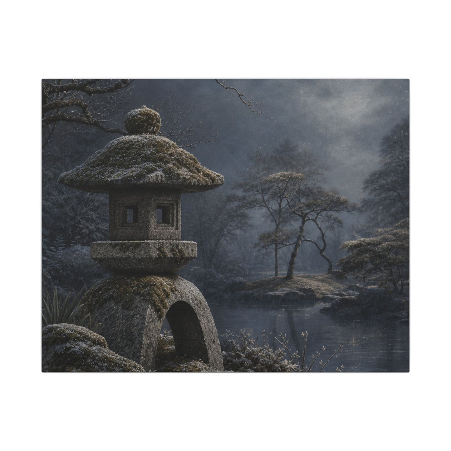 Stone Lantern Canvas Art | Winter Japandi Japanese Pattern Art