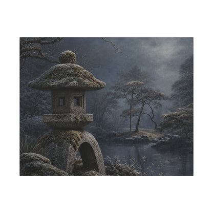 Stone Lantern Canvas Art | Winter Japandi Japanese Pattern Art