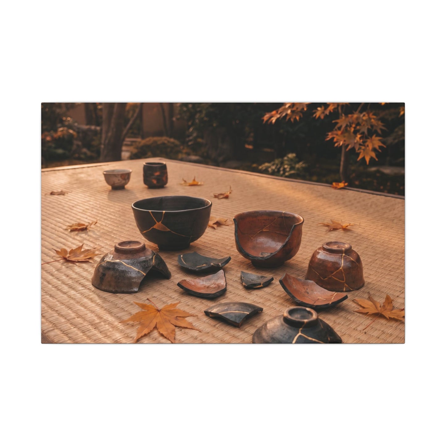Golden Hour Tea Ceremony Canvas Art - Kintsugi Shibui