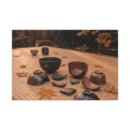 Golden Hour Tea Ceremony Canvas Art - Kintsugi Shibui