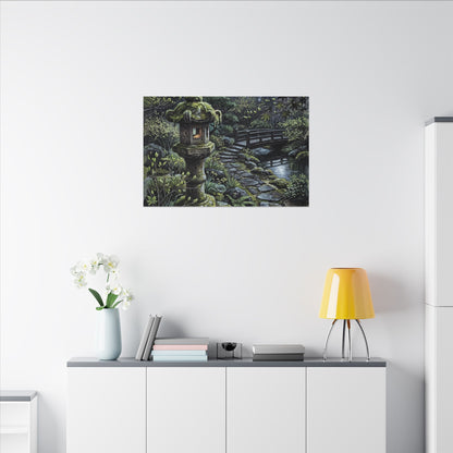 Japandi Stone Lantern in Moonlight | Texture Canvas Art