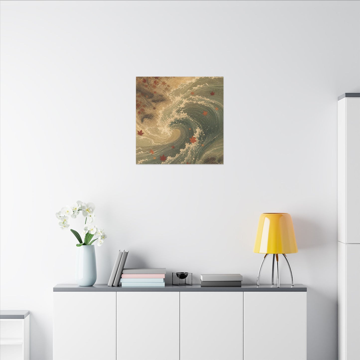 Japandi Ocean Wave in Candlelight | Japanese Pattern Canvas Art