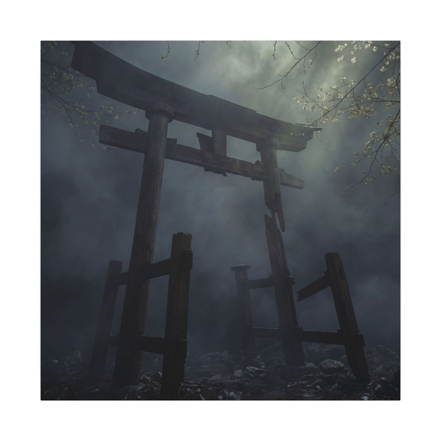 Dark Japandi Torii Gate in Dappled | Moody Minimal Canvas Art