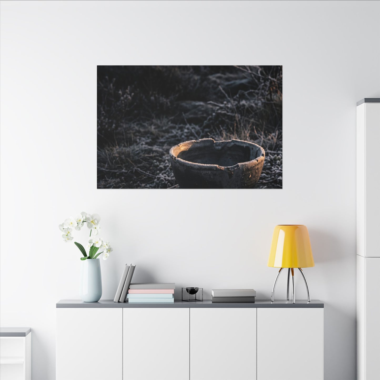 Kanso Ceramic Bowl Canvas Art - Dark Japandi Dark Texture