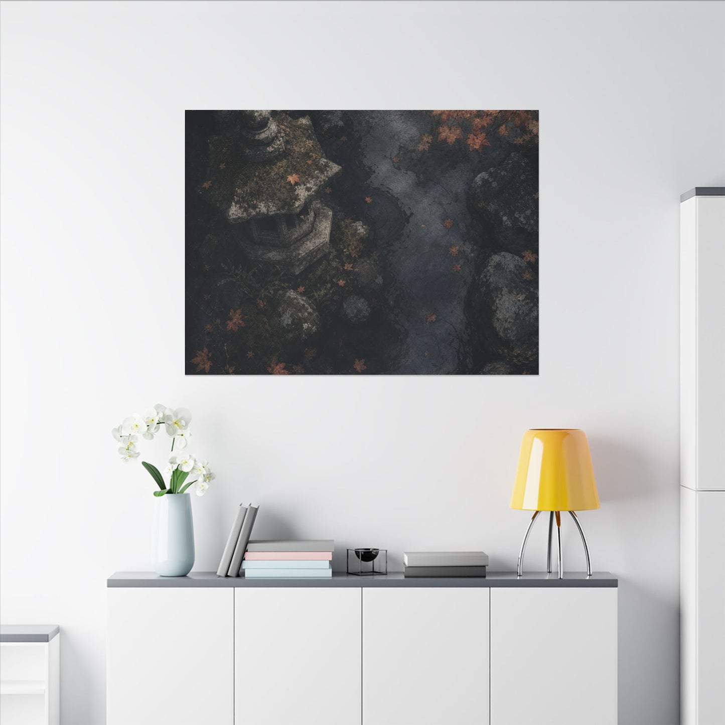 Stone Lantern Canvas Art | Autumn Japandi Texture Art