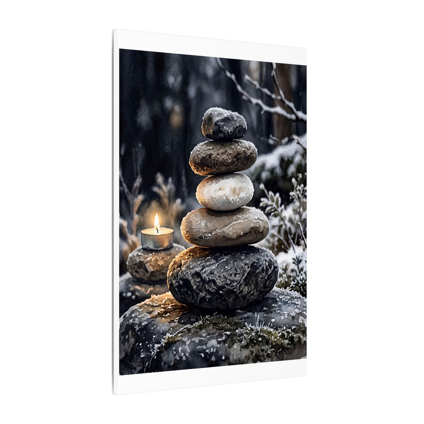River Stones Canvas Art | Winter Japandi Watercolor Art