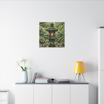 Neutral Stone Lantern Canvas Art - Japanese Pattern Japandi