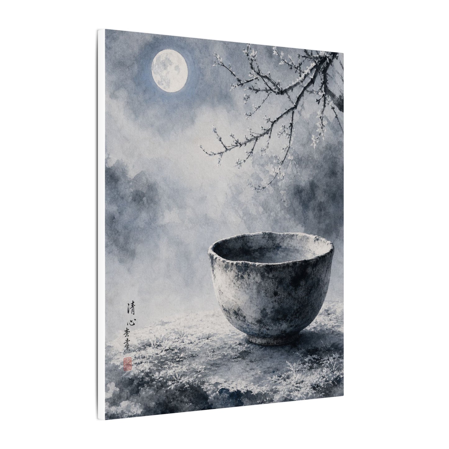 Seijaku Ceramic Bowl Canvas Art - Zen Sumi E