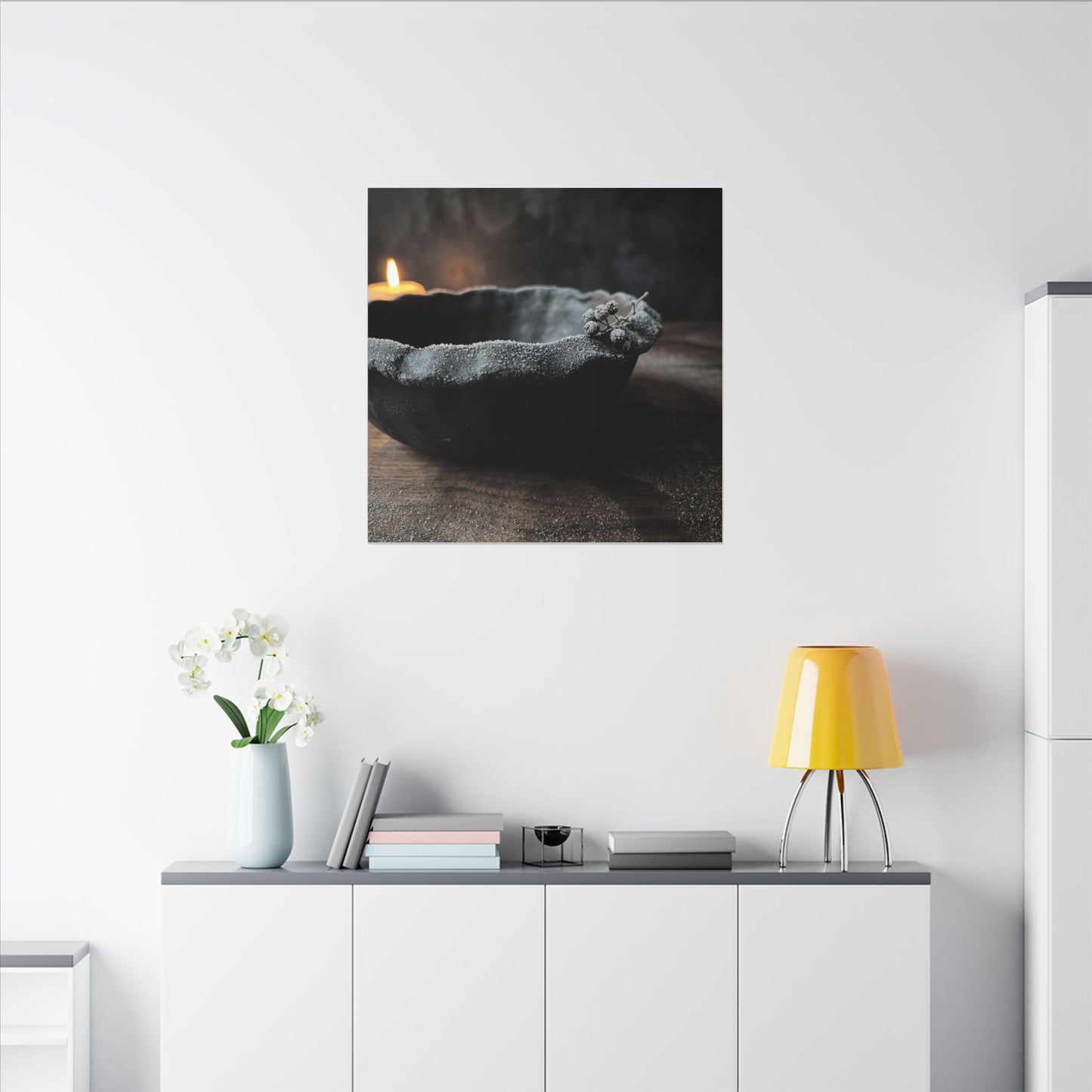 Ceramic Bowl Canvas Art | Winter Dark Japandi Shadow Zen Art