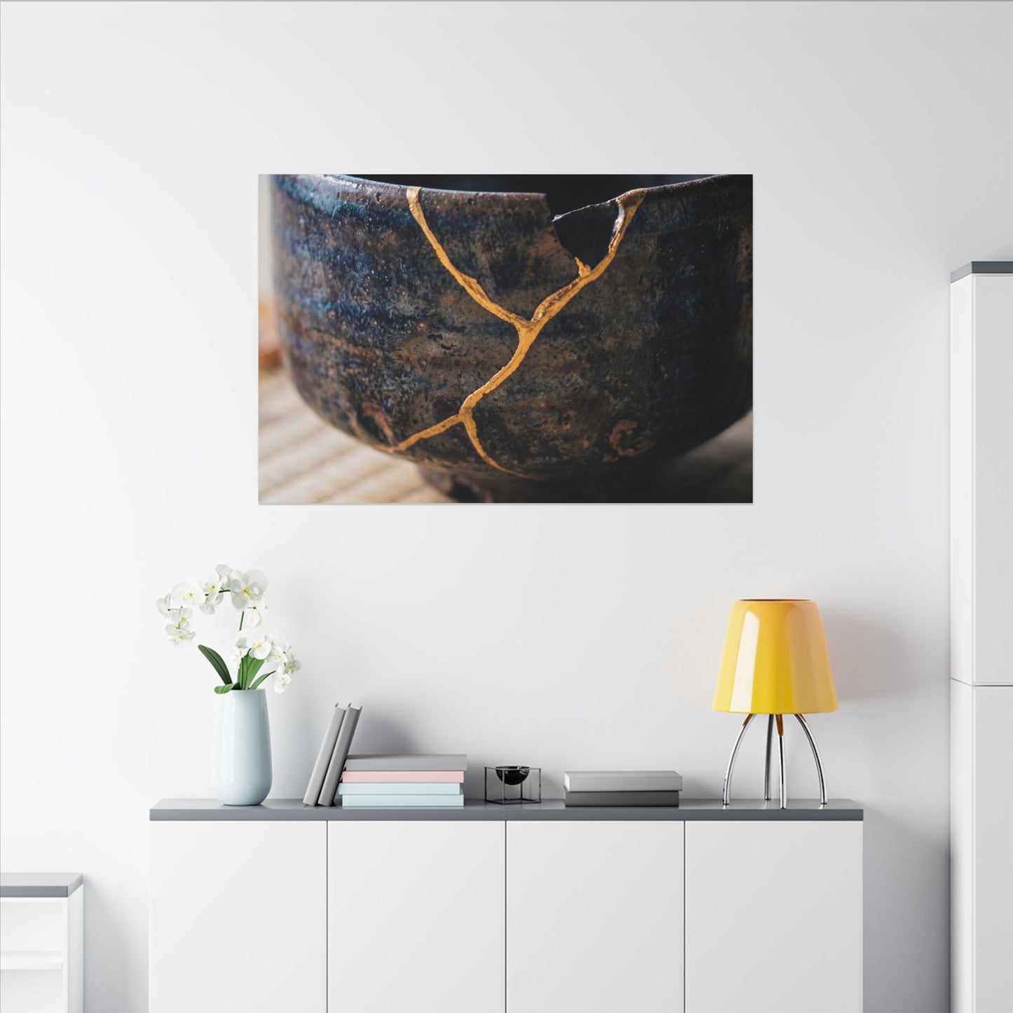 Tea Ceremony Autumn Canvas Art | Kintsugi Healing Design