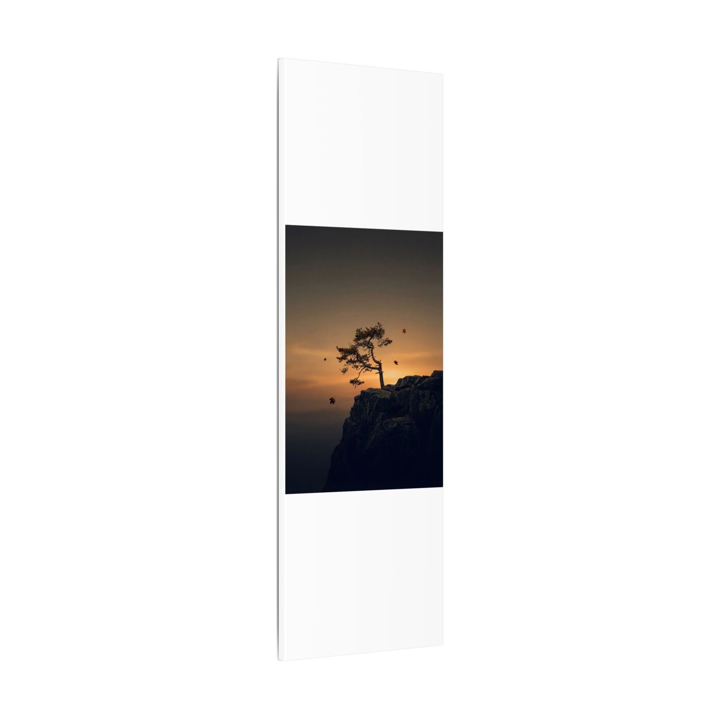 Dark Japandi Pine Tree in Golden Hour | Moody Minimal Canvas Art