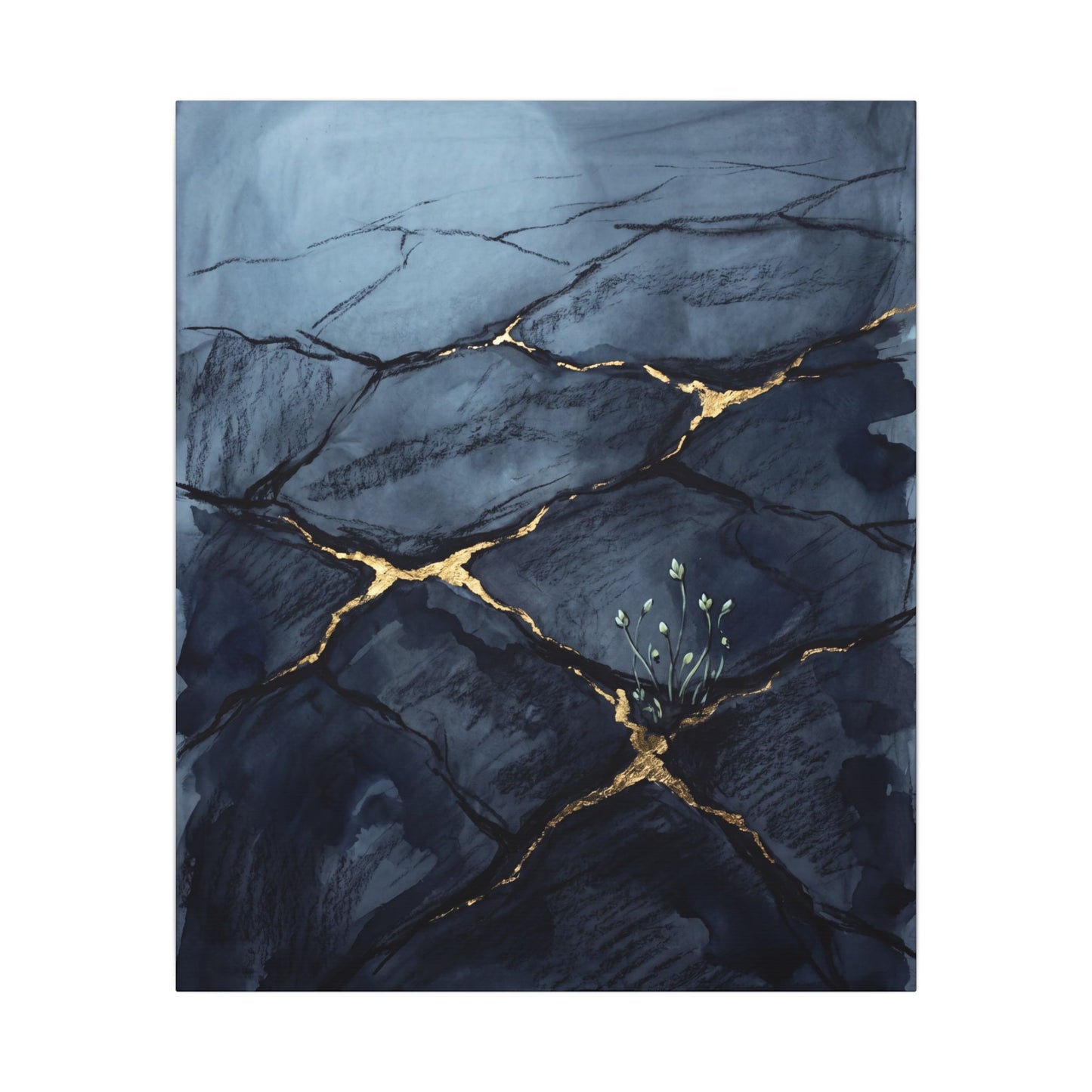 Mono No Aware Cracked Earth Canvas Art - Dark Japandi Charcoal Ink
