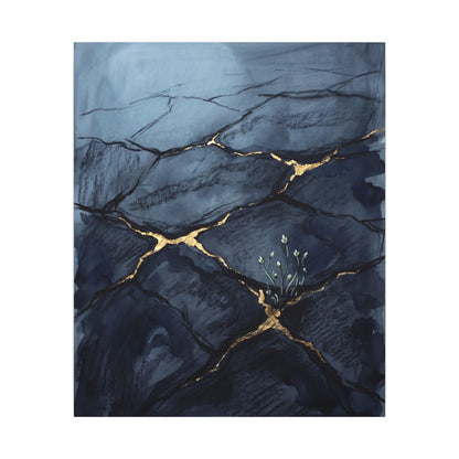 Mono No Aware Cracked Earth Canvas Art - Dark Japandi Charcoal Ink