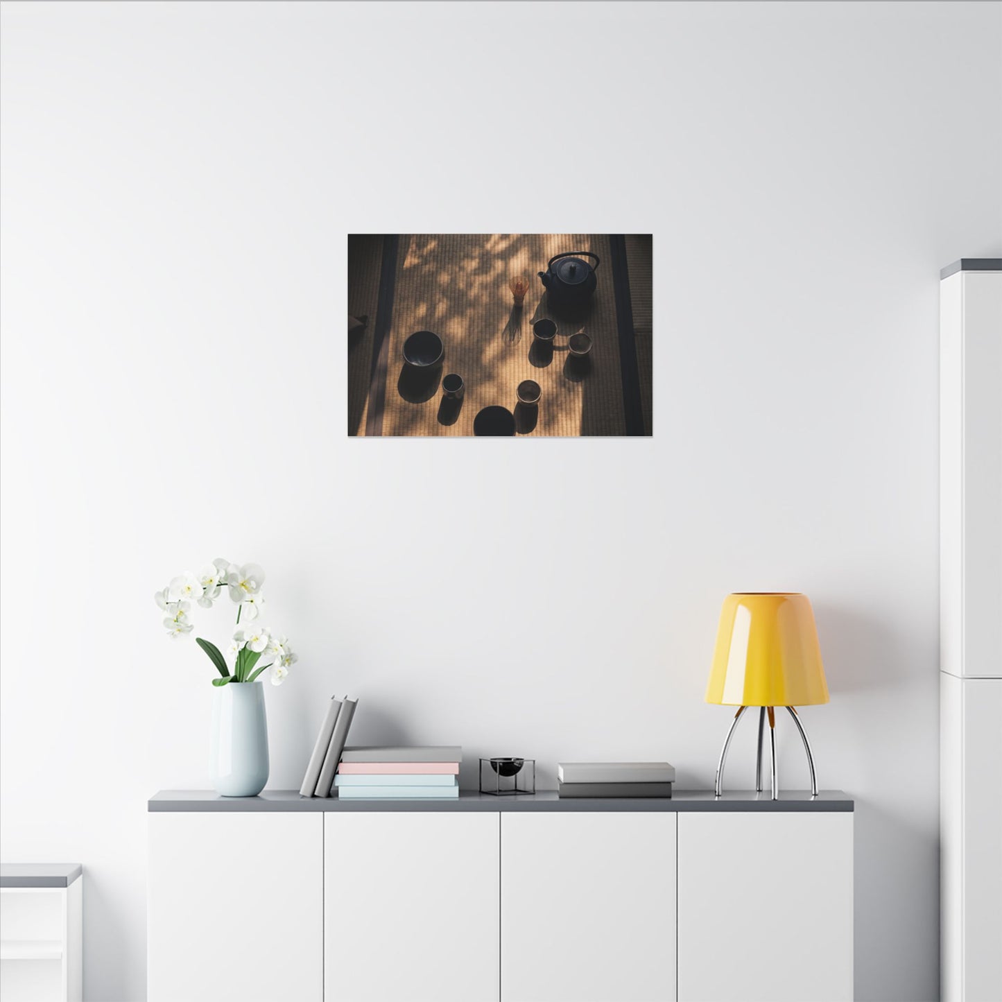 Shibui Tea Ceremony Canvas Art - Dark Japandi Shadow Zen