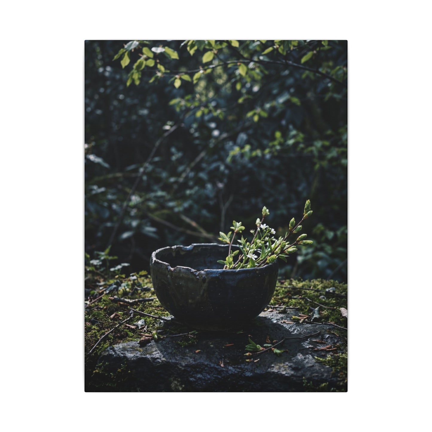 Dappled Ceramic Bowl Canvas Art - Dark Japandi Datsuzoku