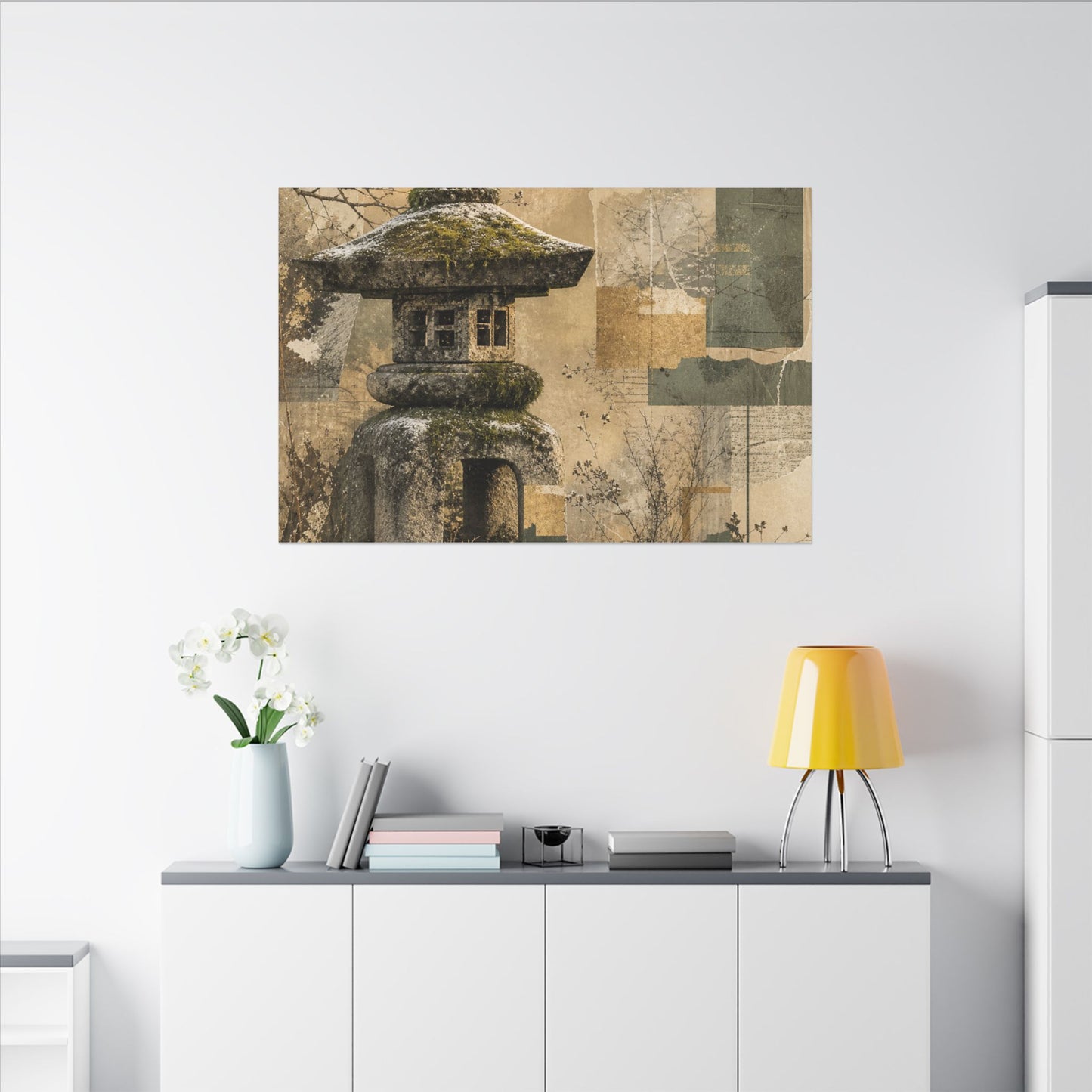 Elegant Stone Lantern Canvas Art - Texture Japandi