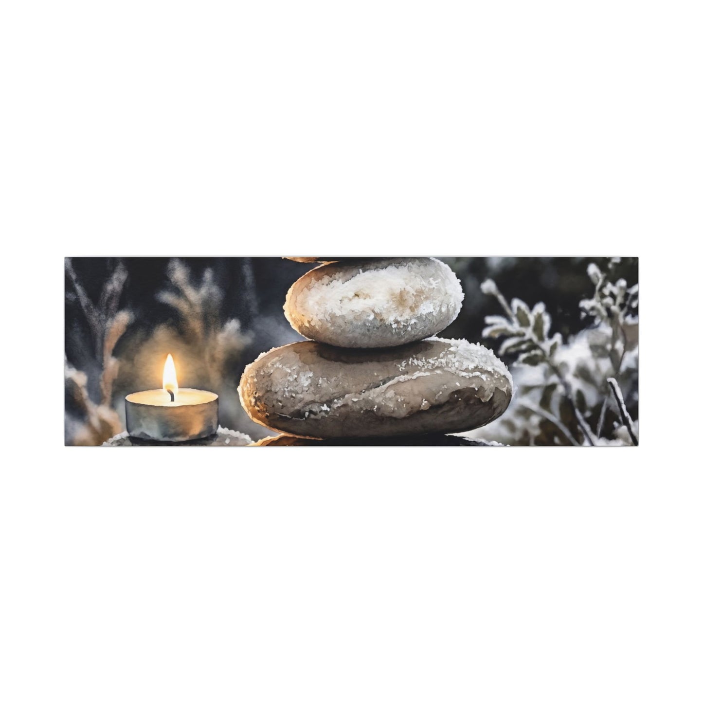 River Stones Canvas Art | Winter Japandi Watercolor Art
