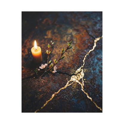 Kintsugi Rust Patina in Candlelight | Gold Repair Canvas Art
