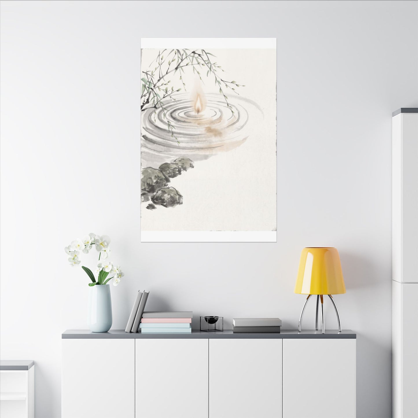 Water Ripple Sumi E Canvas Art | Tranquil Zen Art