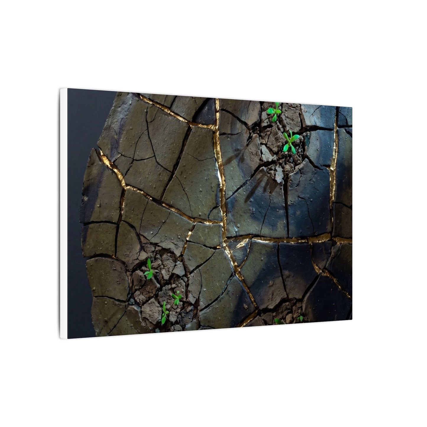 Dark Japandi Cracked Earth in Moonlight | Moody Minimal Canvas Art